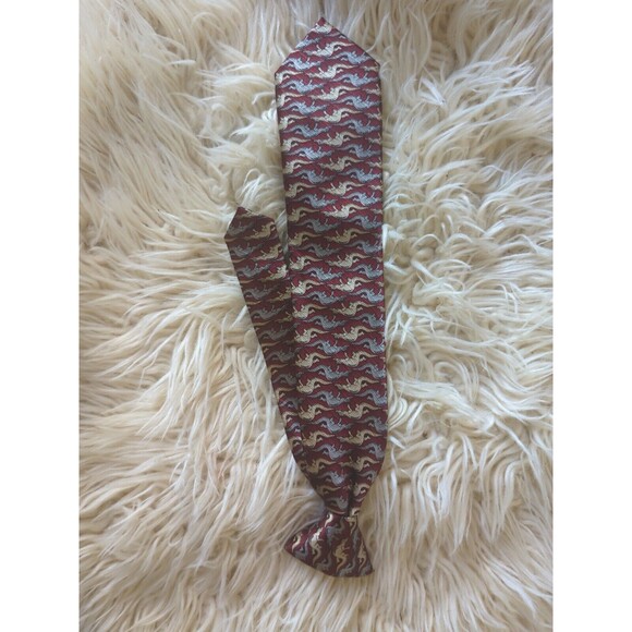 Dockers Boy's OS Short Silk Red Dinosaur Clip On Tie Holiday Church - Picture 2 of 7